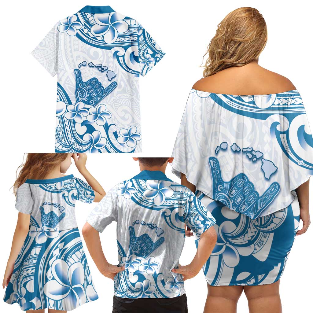 Aloha Hawaii Shaka Family Matching Off Shoulder Short Dress and Hawaiian Shirt Hang Loose Blue Version - Polynesian Pride