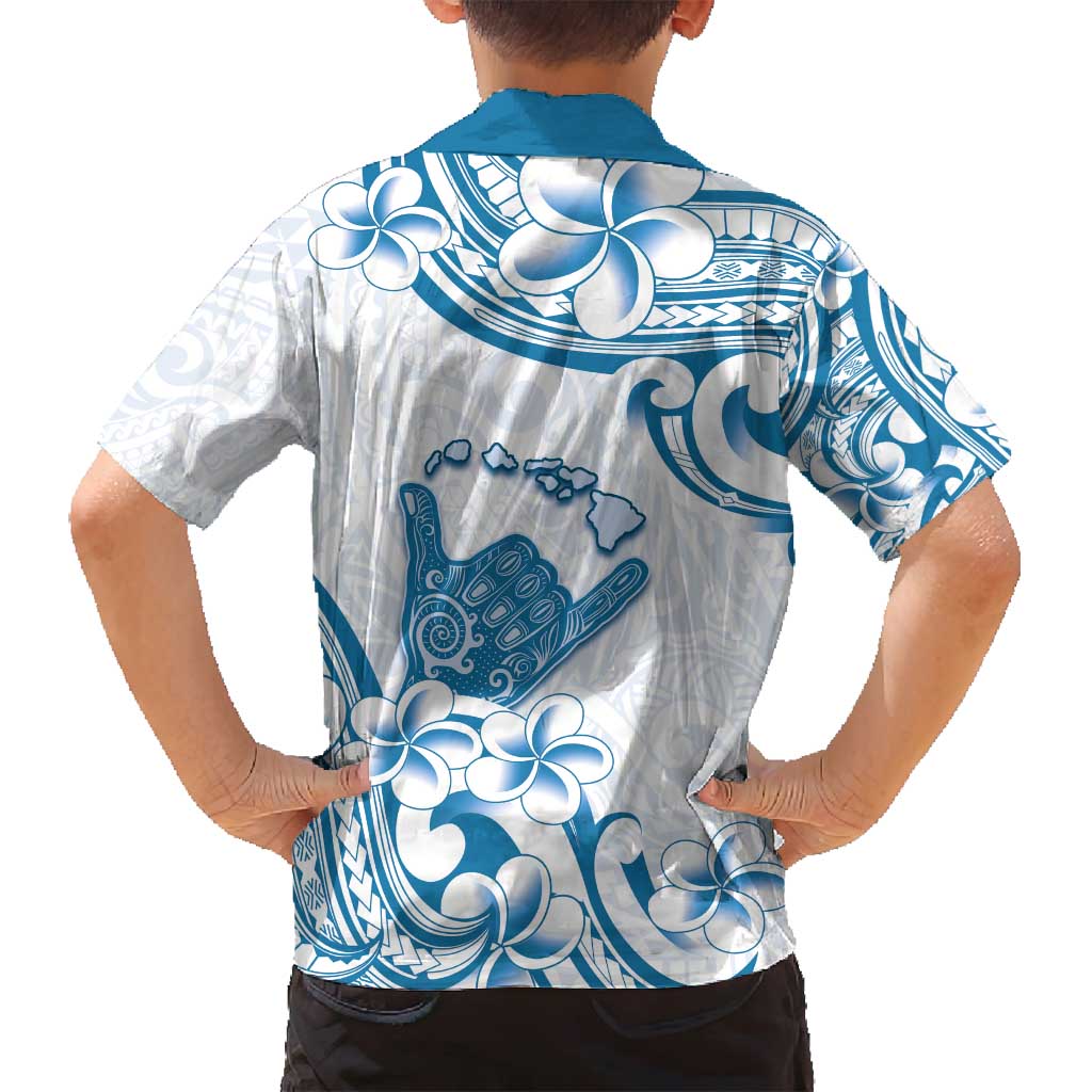 Aloha Hawaii Shaka Family Matching Puletasi and Hawaiian Shirt Hang Loose Blue Version - Polynesian Pride