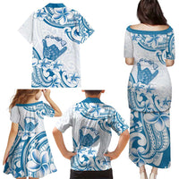 Aloha Hawaii Shaka Family Matching Puletasi and Hawaiian Shirt Hang Loose Blue Version - Polynesian Pride