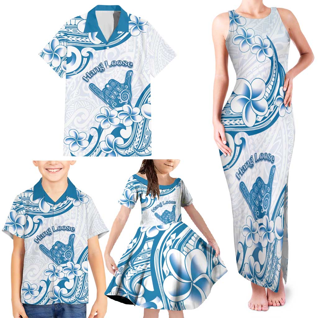 Aloha Hawaii Shaka Family Matching Tank Maxi Dress and Hawaiian Shirt Hang Loose Blue Version - Polynesian Pride