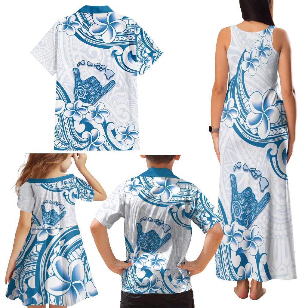 Aloha Hawaii Shaka Family Matching Tank Maxi Dress and Hawaiian Shirt Hang Loose Blue Version - Polynesian Pride