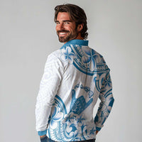 Aloha Hawaii Shaka Long Sleeve Polo Shirt Hang Loose Blue Version - Polynesian Pride