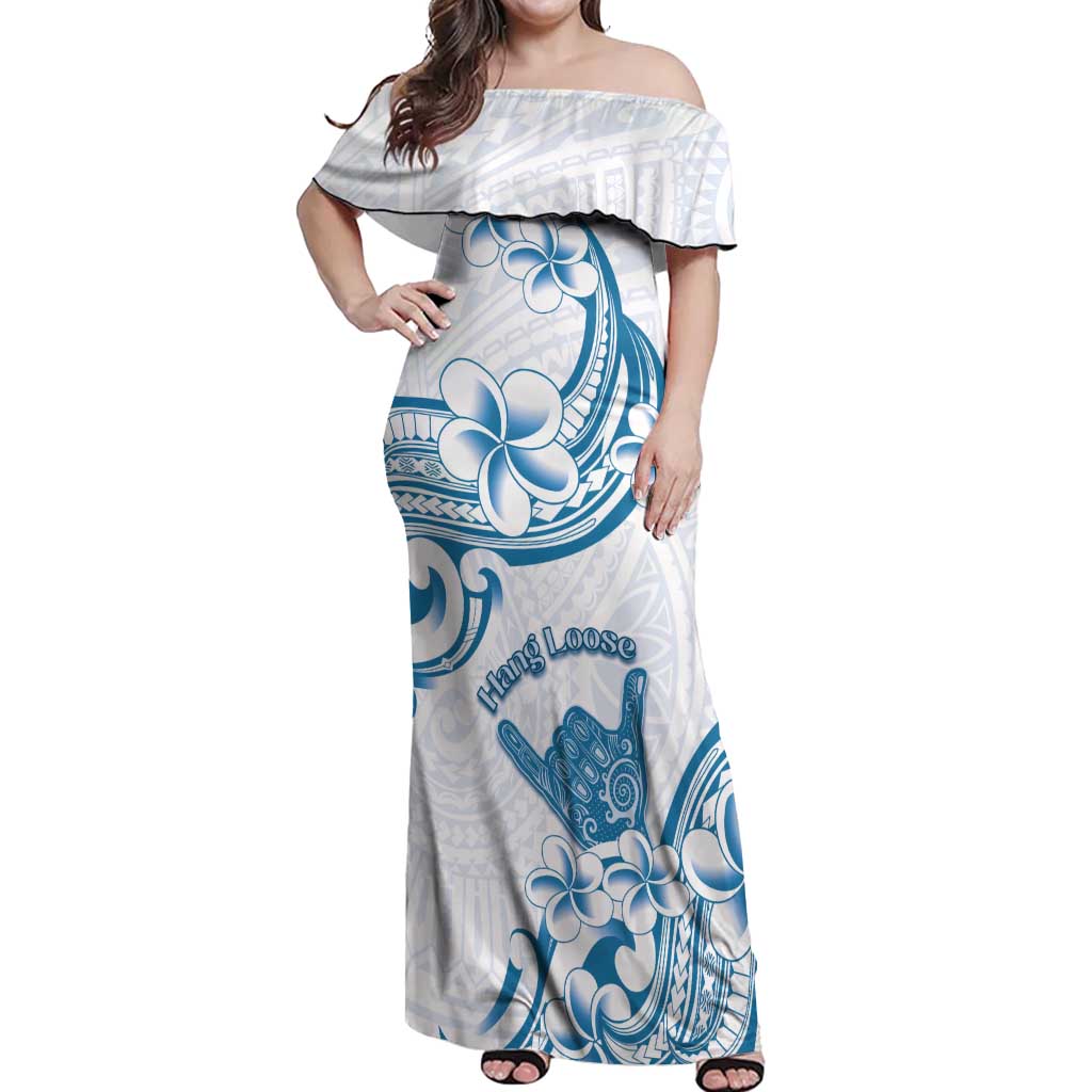 Aloha Hawaii Shaka Off Shoulder Maxi Dress Hang Loose Blue Version - Polynesian Pride