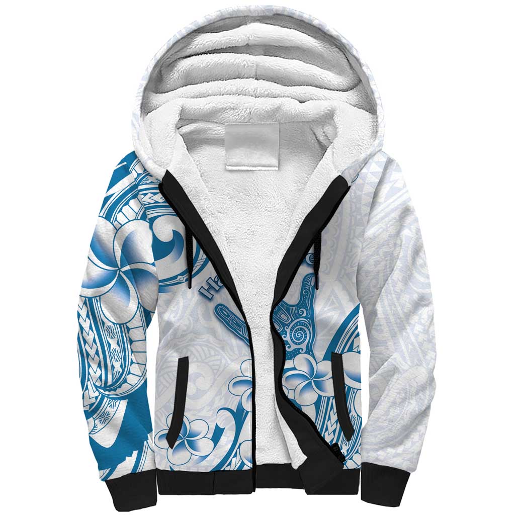 Aloha Hawaii Shaka Sherpa Hoodie Hang Loose Blue Version DT05 Unisex Blue - Polynesian Pride