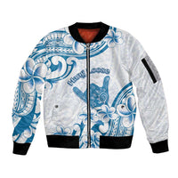 Aloha Hawaii Shaka Sleeve Zip Bomber Jacket Hang Loose Blue Version DT05 Unisex Blue - Polynesian Pride