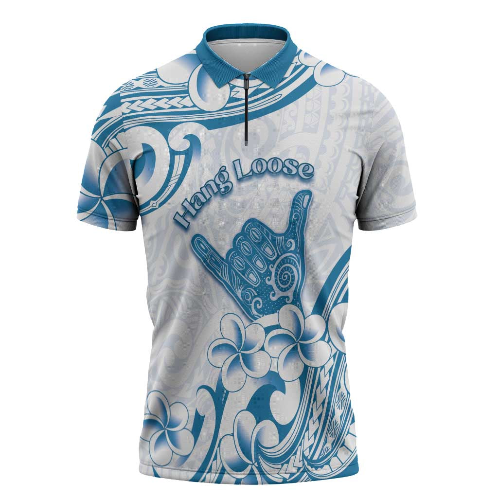 Aloha Hawaii Shaka Zipper Polo Shirt Hang Loose Blue Version - Polynesian Pride