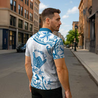 Aloha Hawaii Shaka Zipper Polo Shirt Hang Loose Blue Version - Polynesian Pride