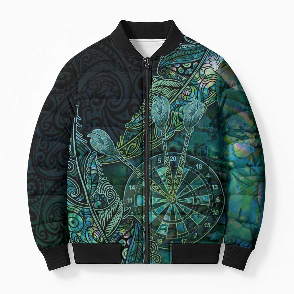 Personalised New Zealand Dart Bomber Puffer Jacket Maori Fern With Paua Shell - Polynesian Pride