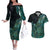 Personalised New Zealand Dart Couples Matching Off The Shoulder Long Sleeve Dress and Hawaiian Shirt Maori Fern With Paua Shell - Polynesian Pride