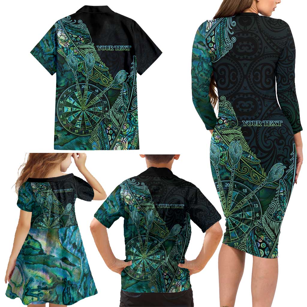 Personalised New Zealand Dart Family Matching Long Sleeve Bodycon Dress and Hawaiian Shirt Maori Fern With Paua Shell - Polynesian Pride