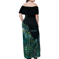 Personalised New Zealand Dart Family Matching Off Shoulder Maxi Dress and Hawaiian Shirt Maori Fern With Paua Shell - Polynesian Pride