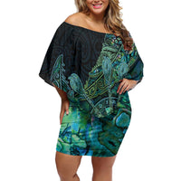 Personalised New Zealand Dart Family Matching Off Shoulder Short Dress and Hawaiian Shirt Maori Fern With Paua Shell - Polynesian Pride