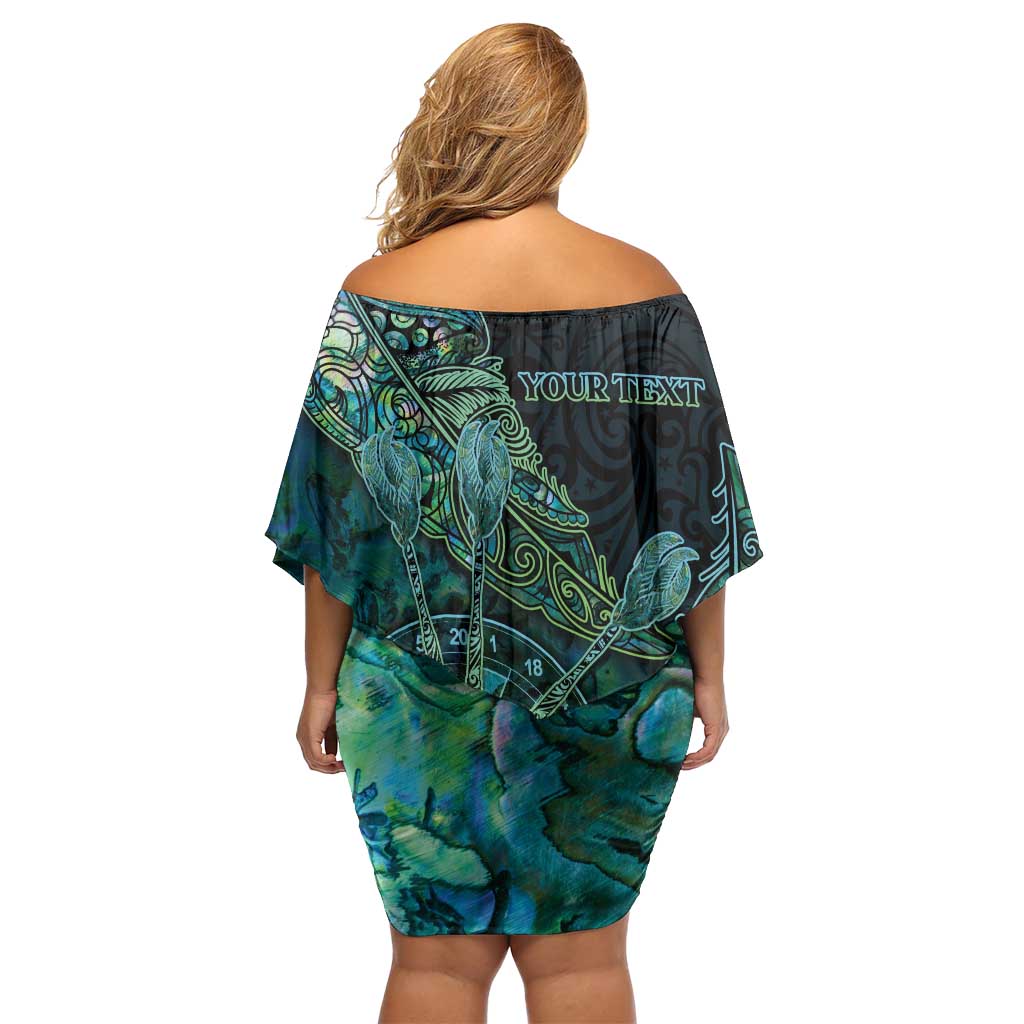 Personalised New Zealand Dart Family Matching Off Shoulder Short Dress and Hawaiian Shirt Maori Fern With Paua Shell - Polynesian Pride