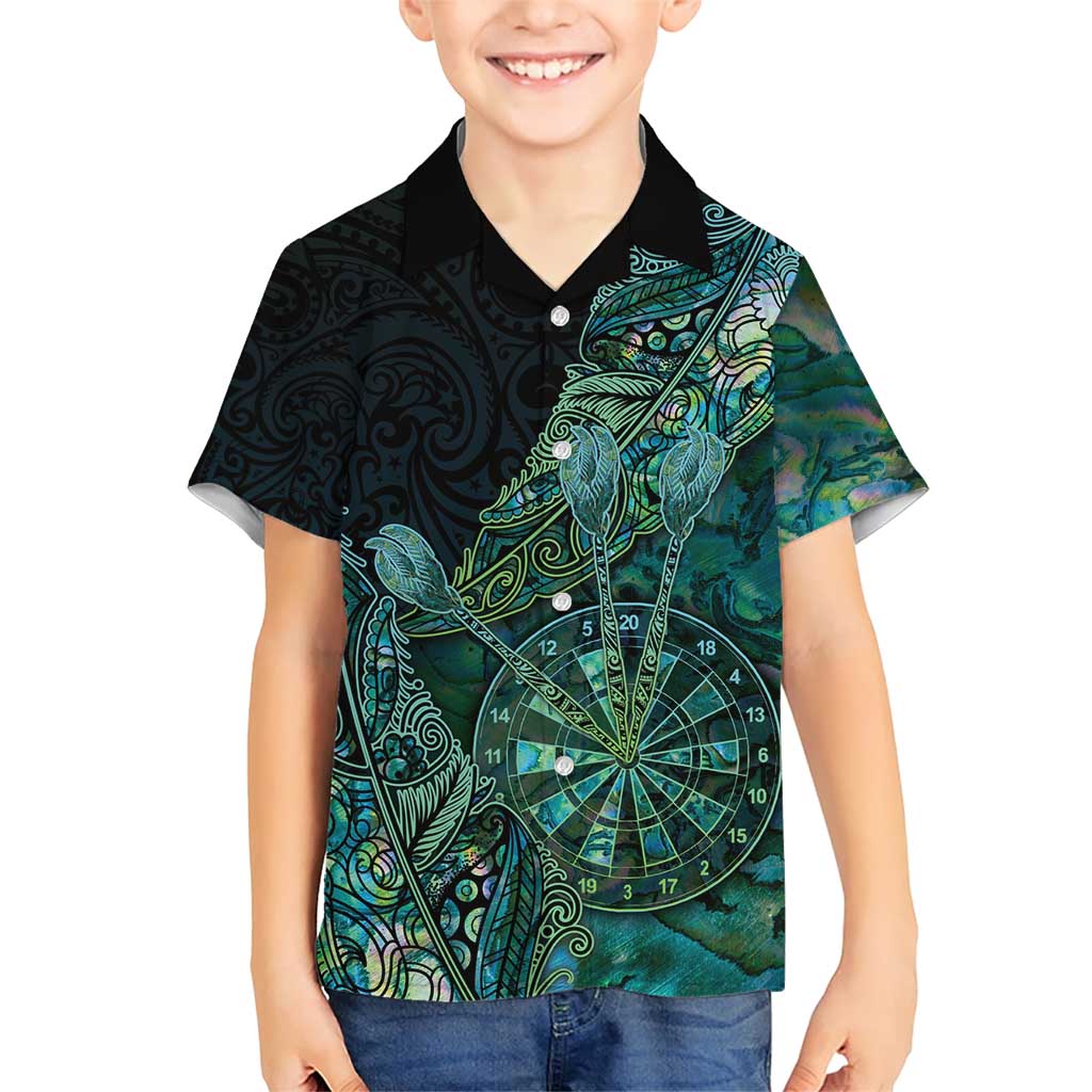 Personalised New Zealand Dart Family Matching Short Sleeve Bodycon Dress and Hawaiian Shirt Maori Fern With Paua Shell - Polynesian Pride