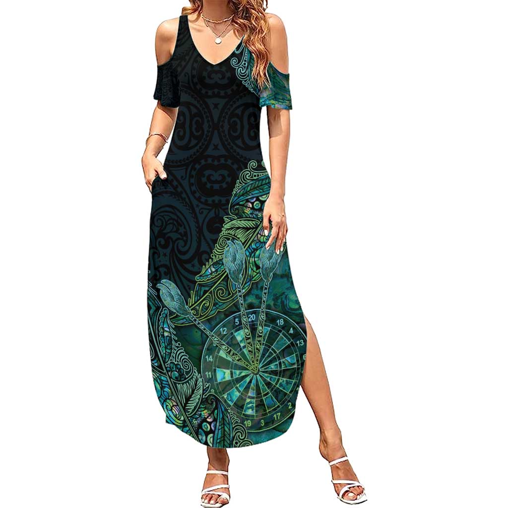 Personalised New Zealand Dart Family Matching Summer Maxi Dress and Hawaiian Shirt Maori Fern With Paua Shell - Polynesian Pride