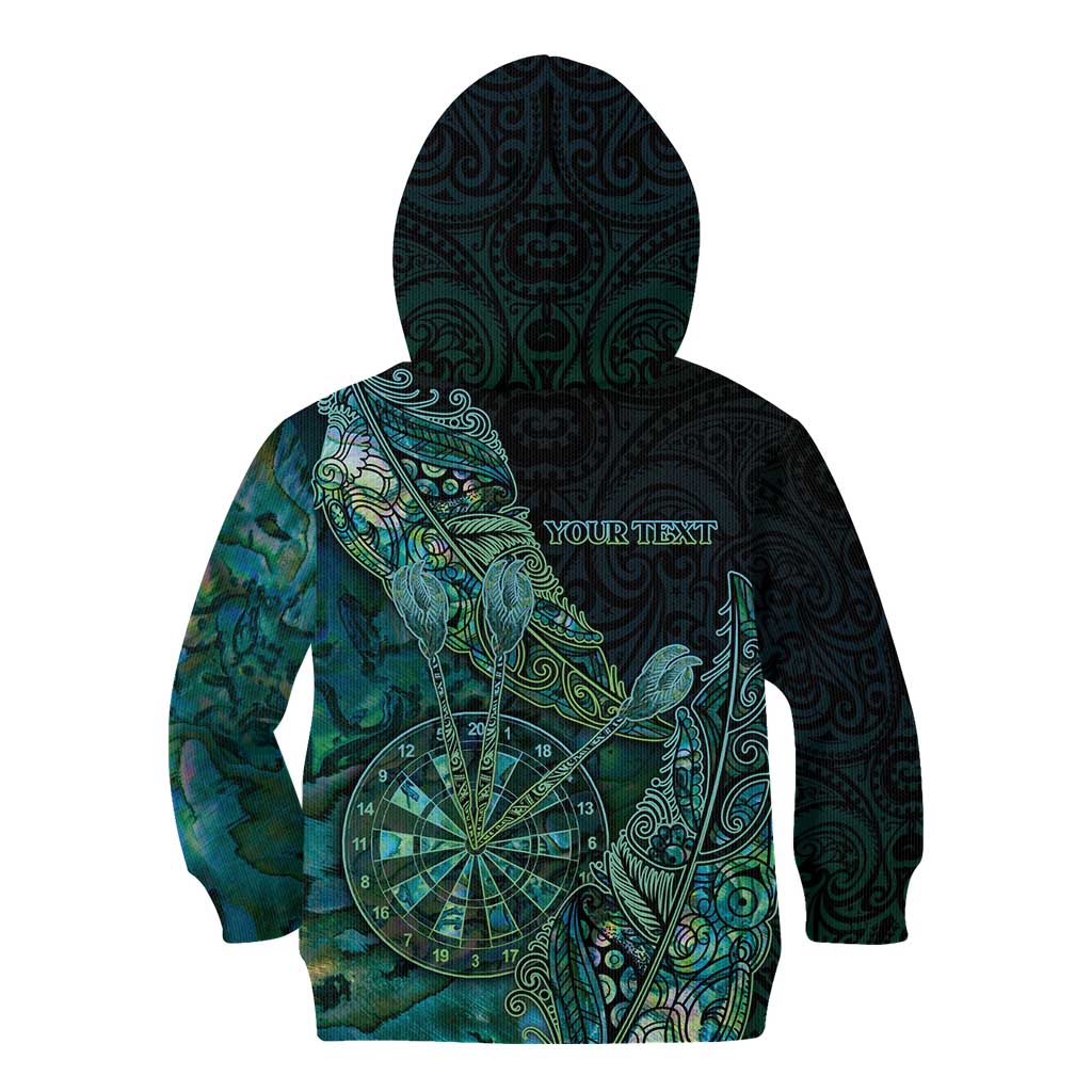 Personalised New Zealand Dart Kid Hoodie Maori Fern With Paua Shell - Polynesian Pride