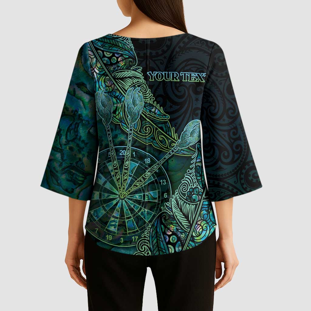 Personalised New Zealand Dart Kimono Sleeve Blouse Maori Fern With Paua Shell - Polynesian Pride