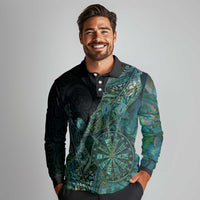 Personalised New Zealand Dart Long Sleeve Polo Shirt Maori Fern With Paua Shell - Polynesian Pride