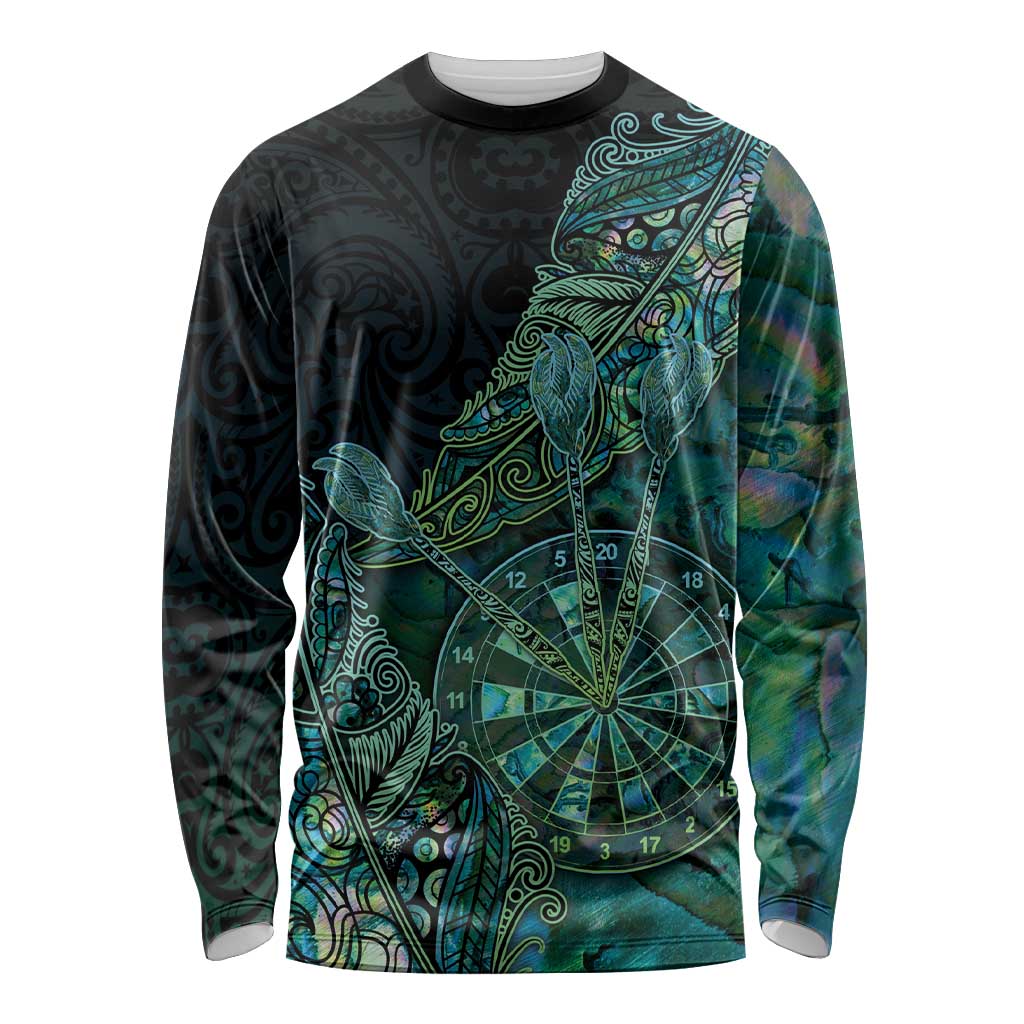 Personalised New Zealand Dart Long Sleeve Shirt Maori Fern With Paua Shell - Polynesian Pride