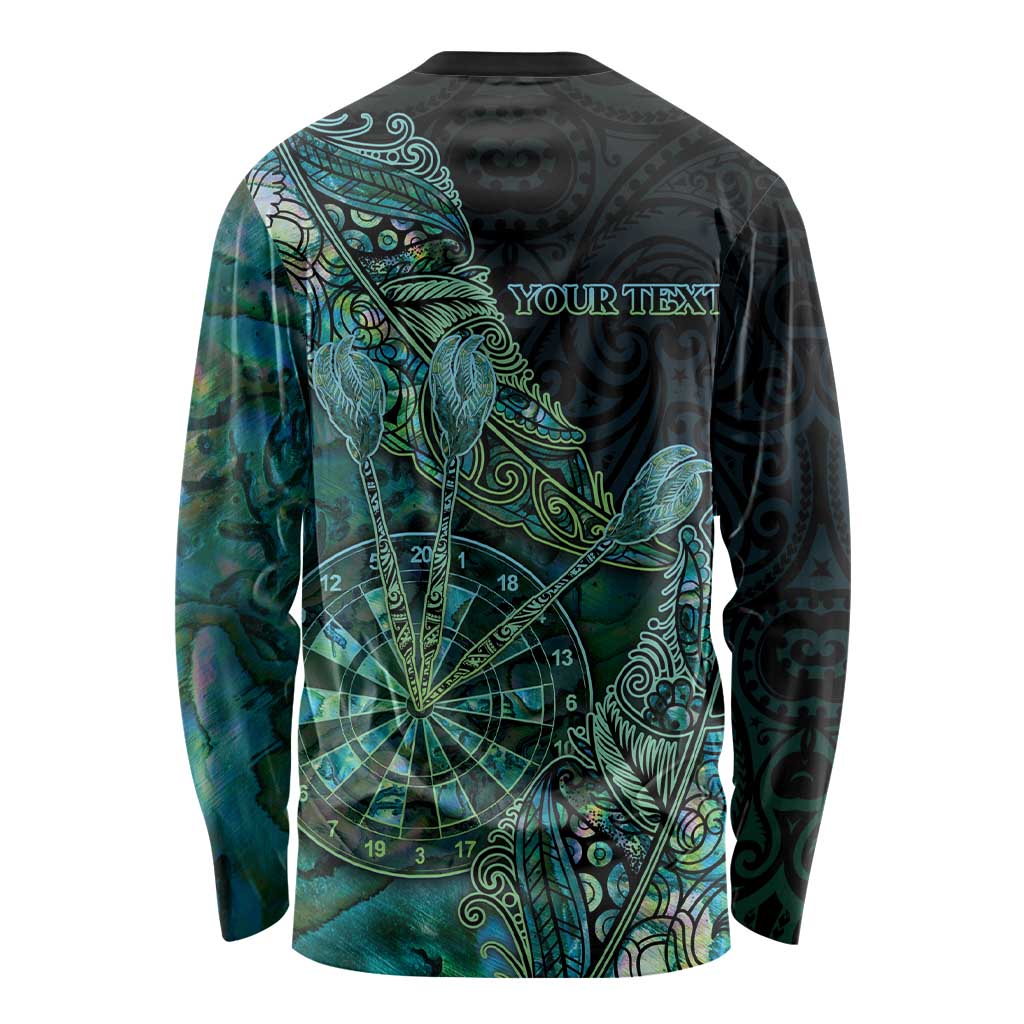 Personalised New Zealand Dart Long Sleeve Shirt Maori Fern With Paua Shell - Polynesian Pride