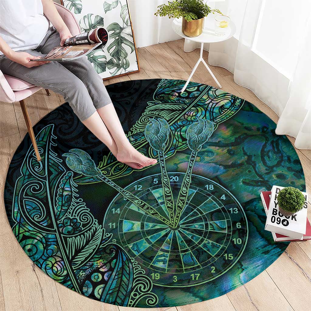 New Zealand Dart Round Carpet Maori Fern With Paua Shell - Polynesian Pride