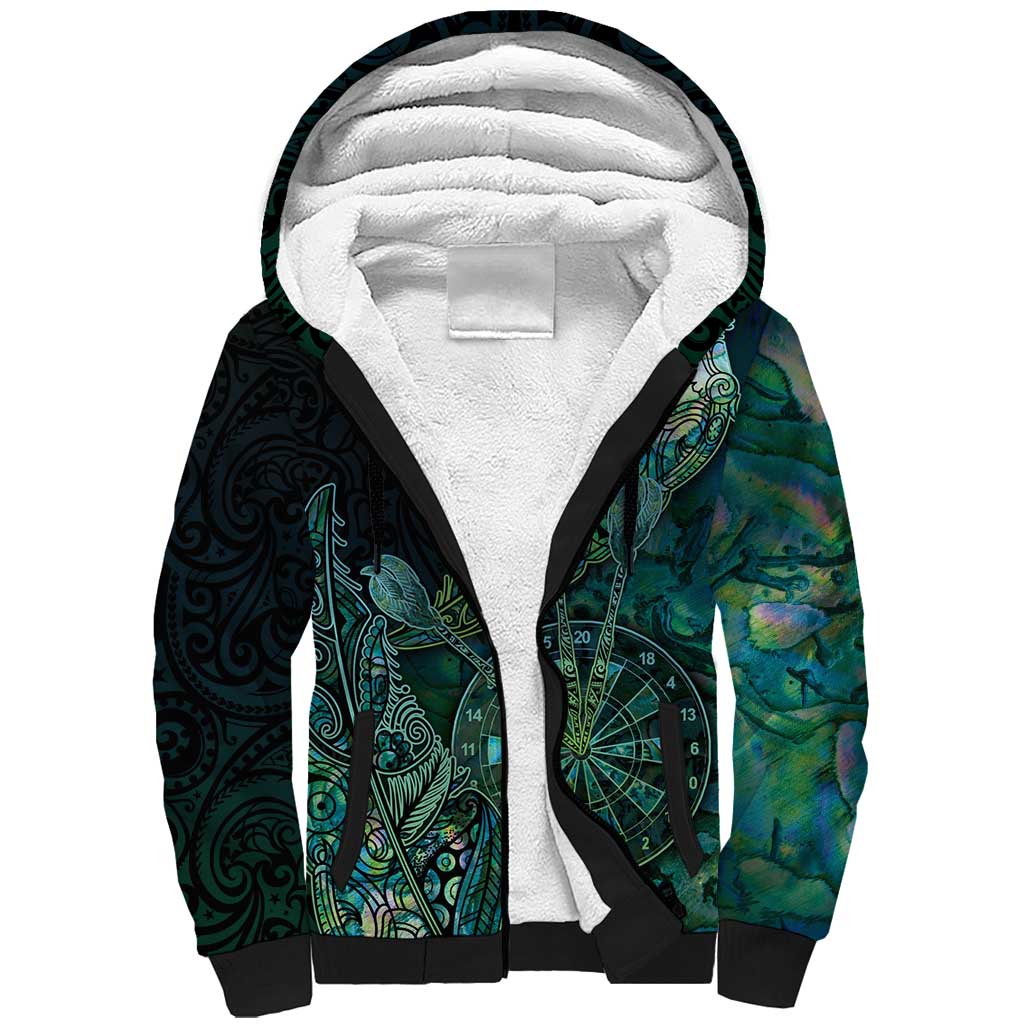 Personalised New Zealand Dart Sherpa Hoodie Maori Fern With Paua Shell - Polynesian Pride