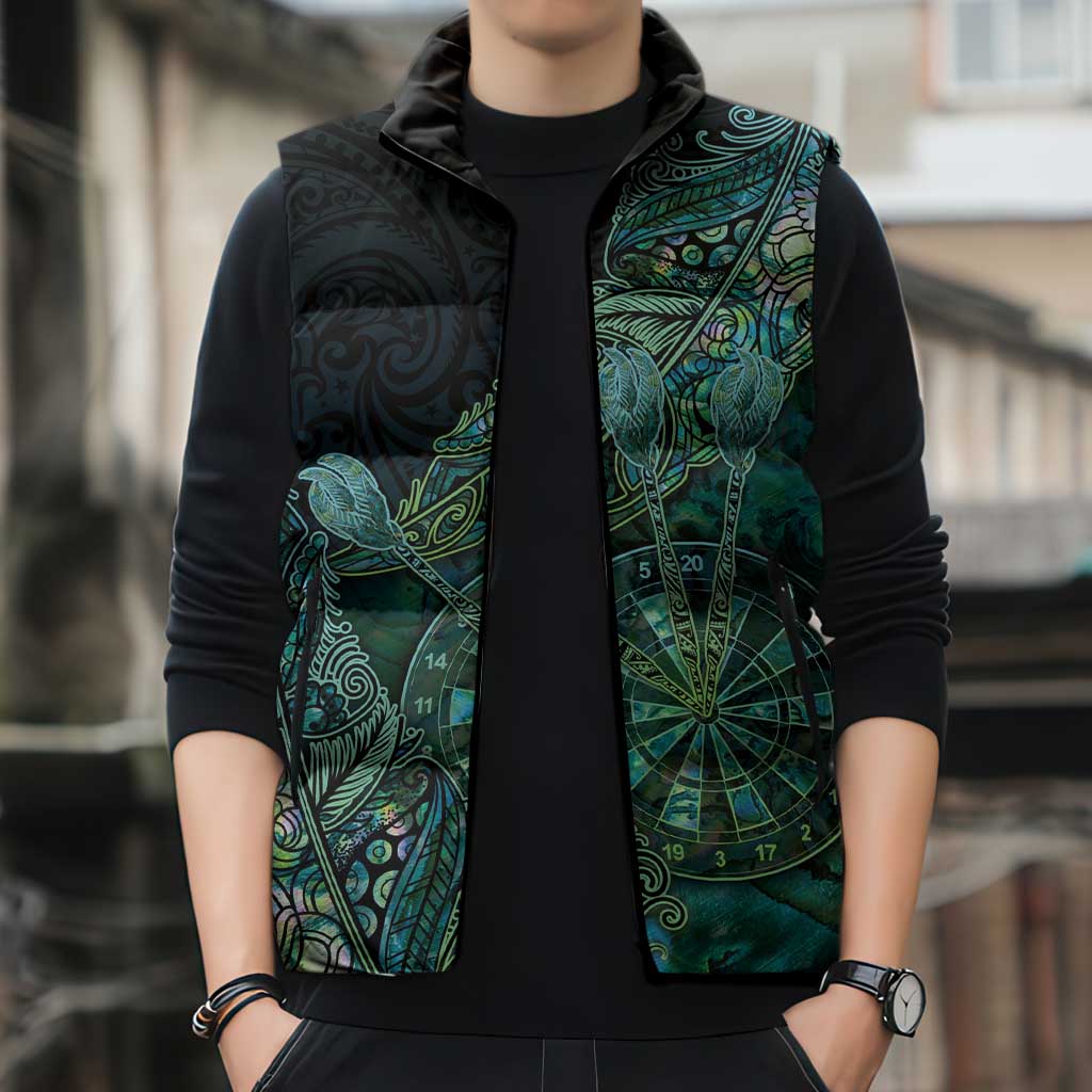 Personalised New Zealand Dart Sleeveless Puffer Jacket Maori Fern With Paua Shell - Polynesian Pride