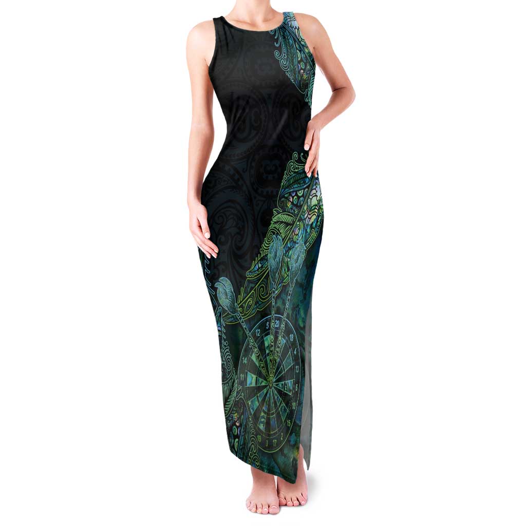Personalised New Zealand Dart Tank Maxi Dress Maori Fern With Paua Shell - Polynesian Pride