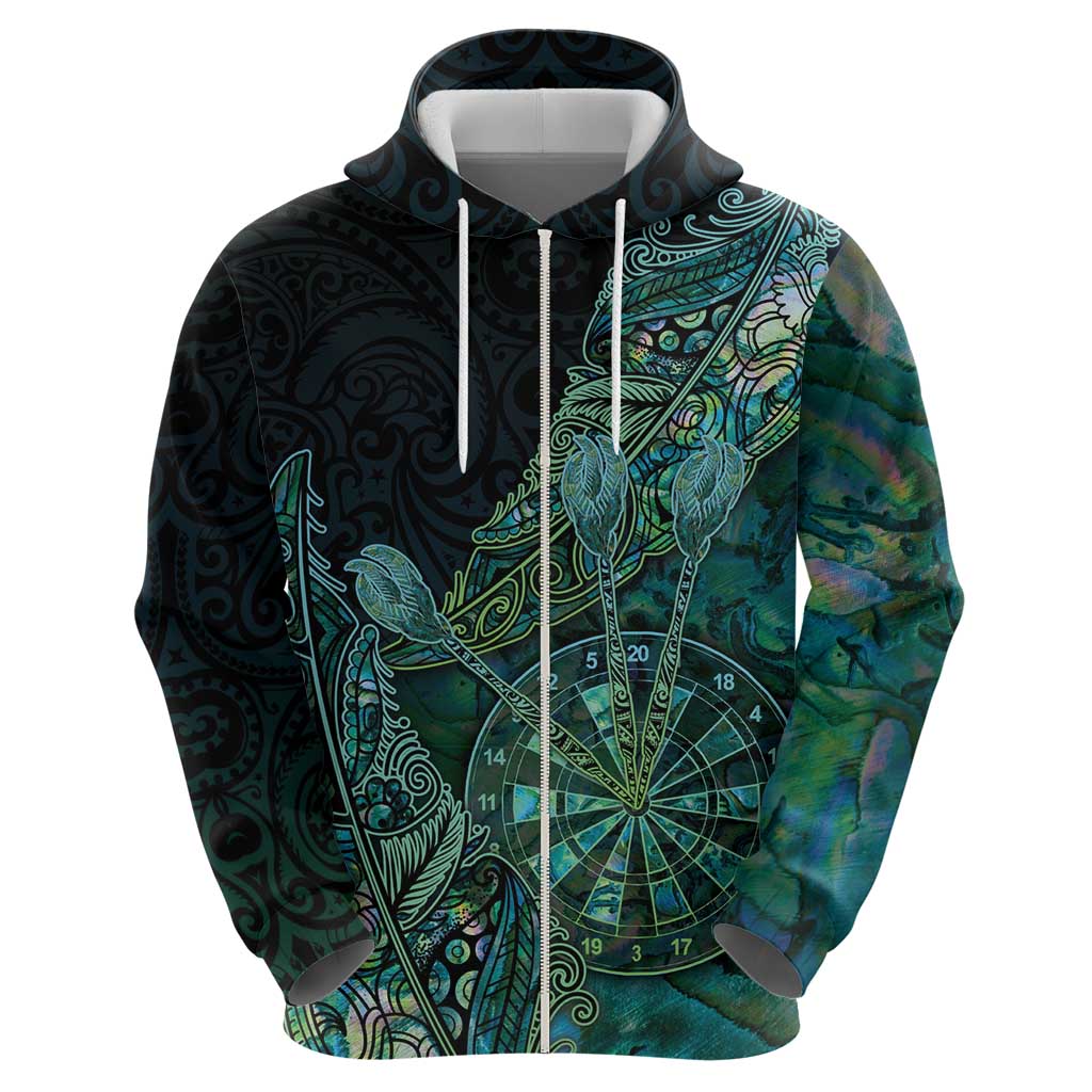 Personalised New Zealand Dart Zip Hoodie Maori Fern With Paua Shell - Polynesian Pride