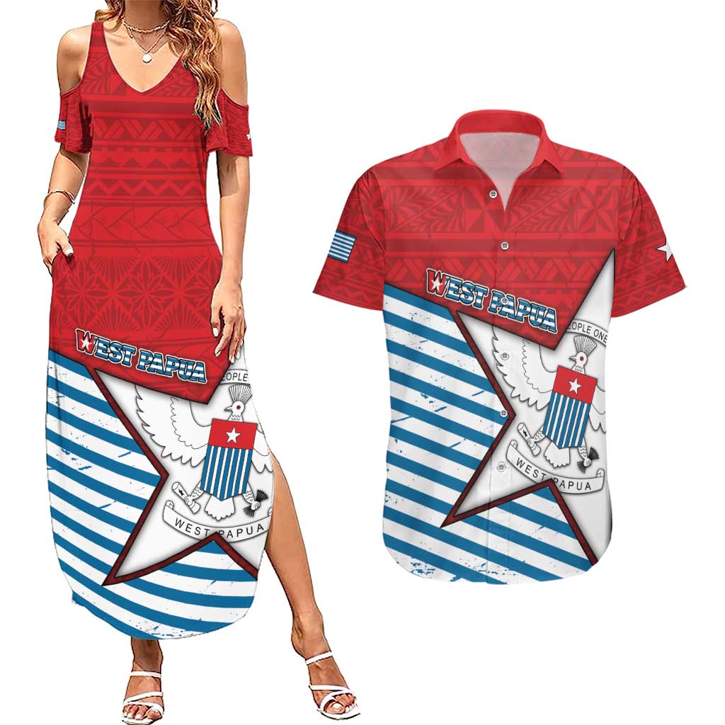 West Papua Morning Star Couples Matching Summer Maxi Dress and Hawaiian Shirt One People One Soul - Polynesian Pride