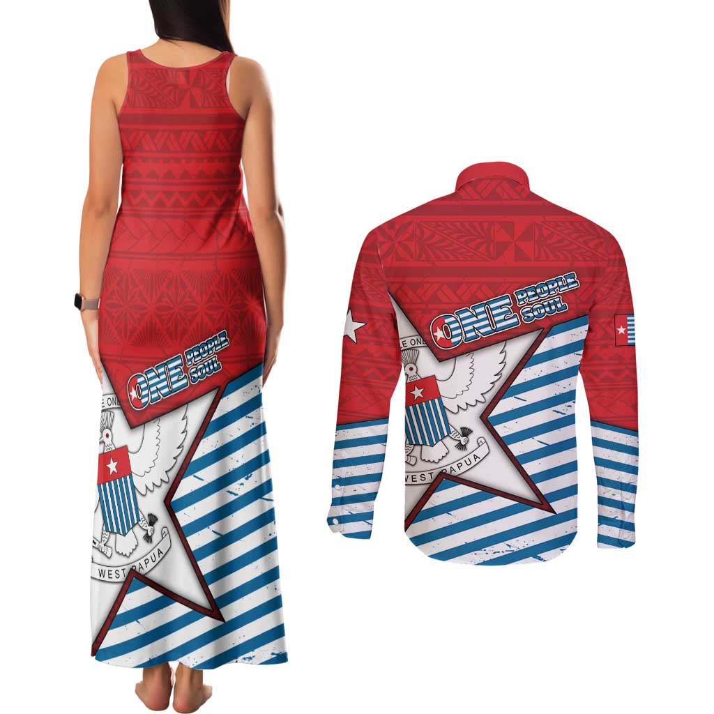 West Papua Morning Star Couples Matching Tank Maxi Dress and Long Sleeve Button Shirt One People One Soul DT05 - Polynesian Pride