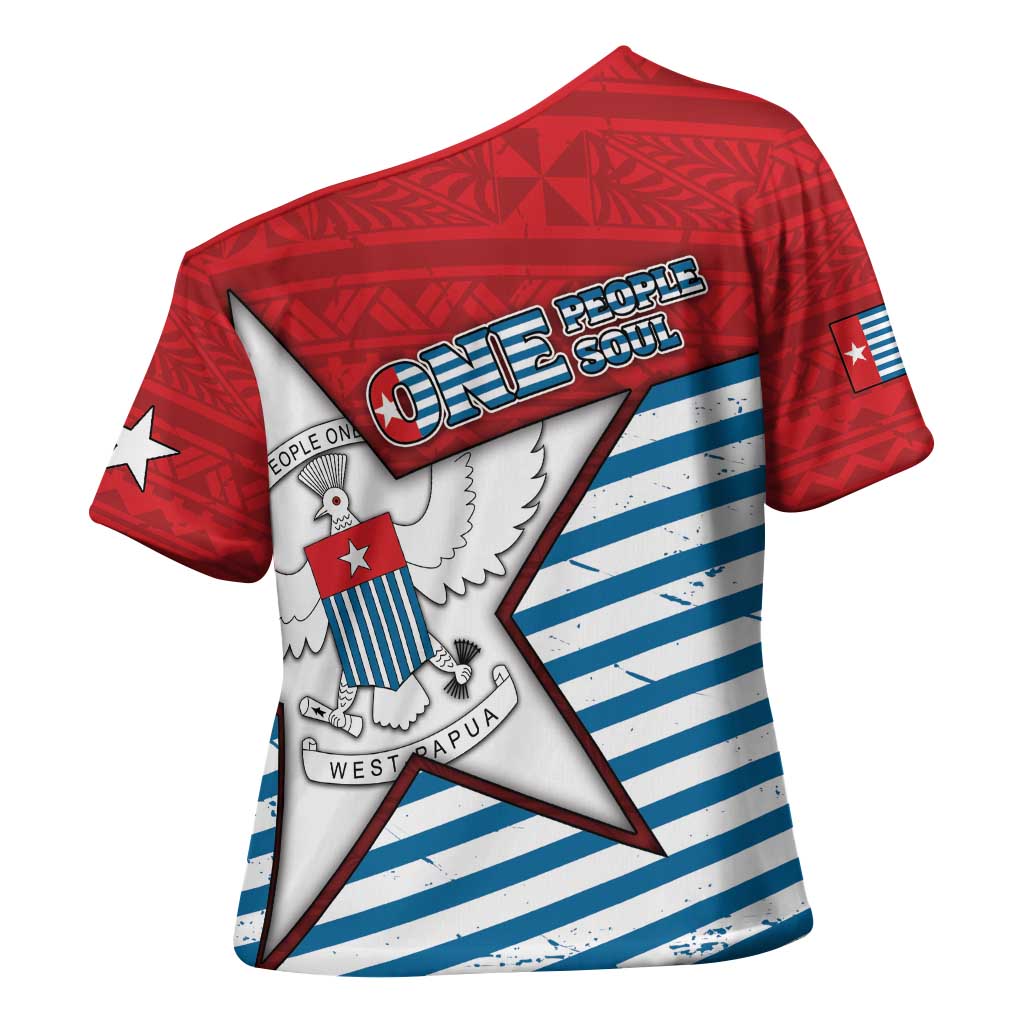 West Papua Morning Star Cross Shoulder Shirt One People One Soul DT05 - Polynesian Pride