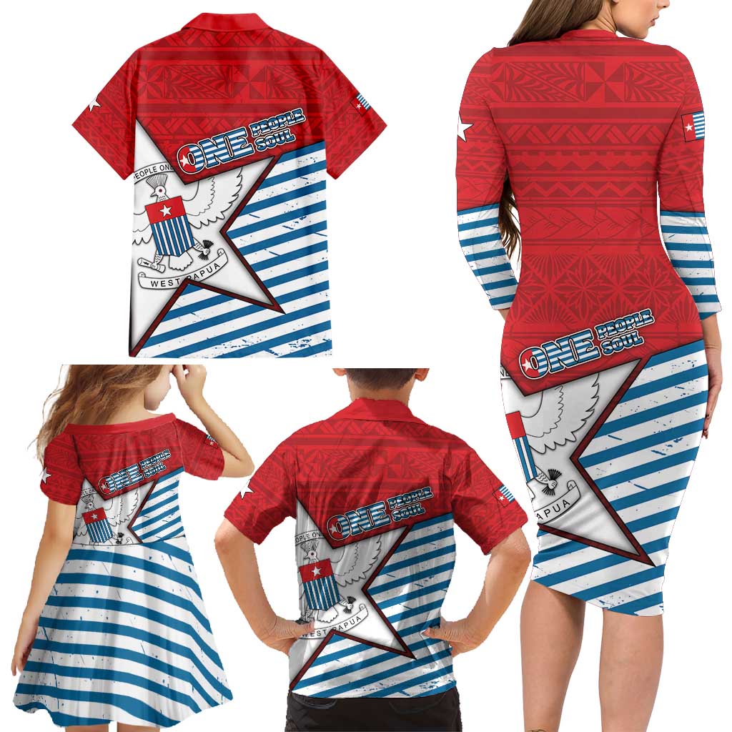 West Papua Morning Star Family Matching Long Sleeve Bodycon Dress and Hawaiian Shirt One People One Soul - Polynesian Pride