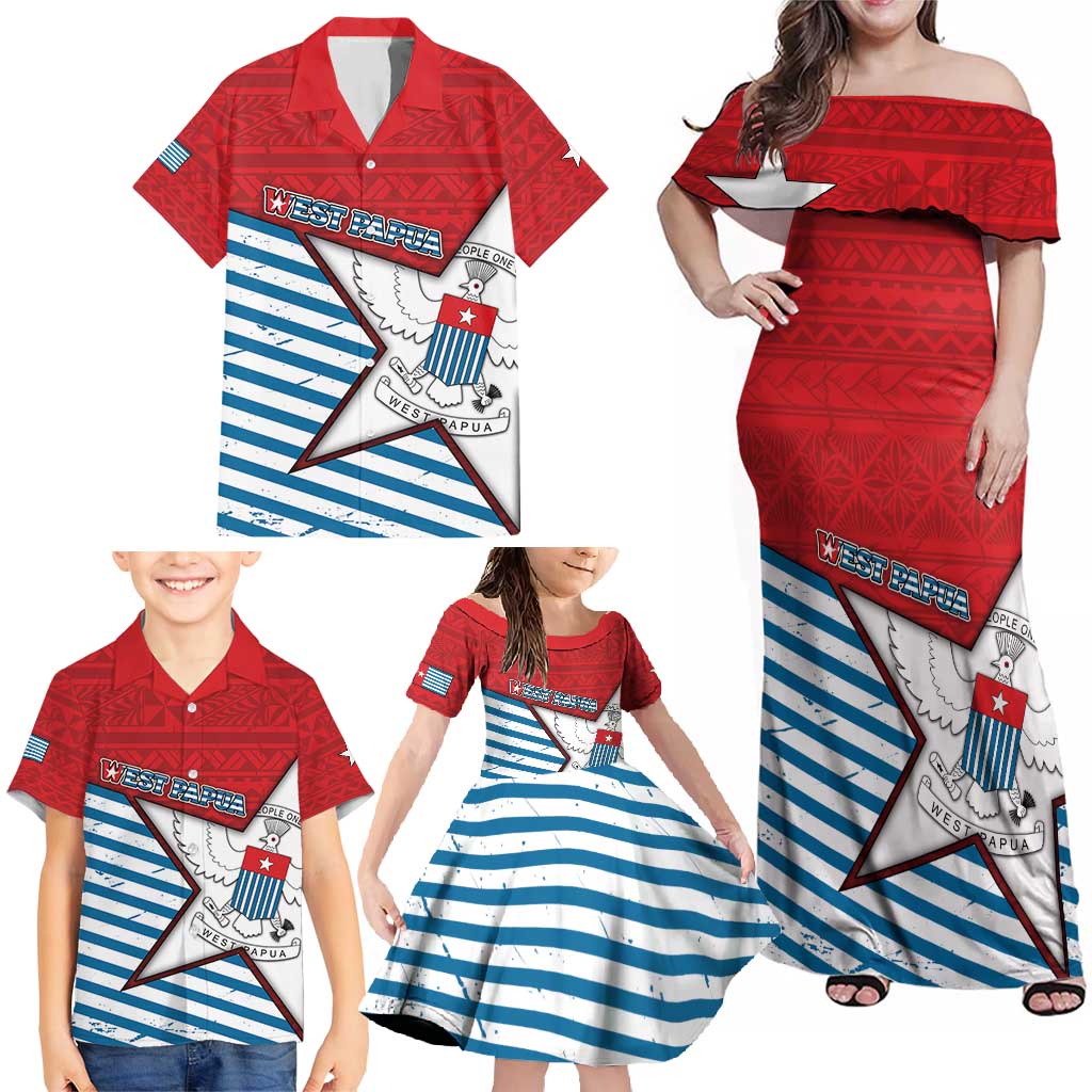 West Papua Morning Star Family Matching Off Shoulder Maxi Dress and Hawaiian Shirt One People One Soul - Polynesian Pride