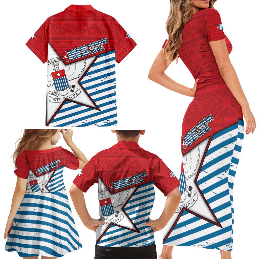 West Papua Morning Star Family Matching Short Sleeve Bodycon Dress and Hawaiian Shirt One People One Soul - Polynesian Pride