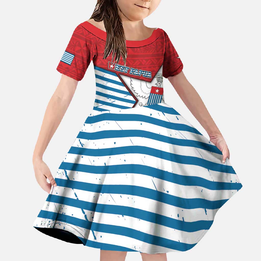 West Papua Morning Star Family Matching Summer Maxi Dress and Hawaiian Shirt One People One Soul DT05 Daughter's Dress Red - Polynesian Pride