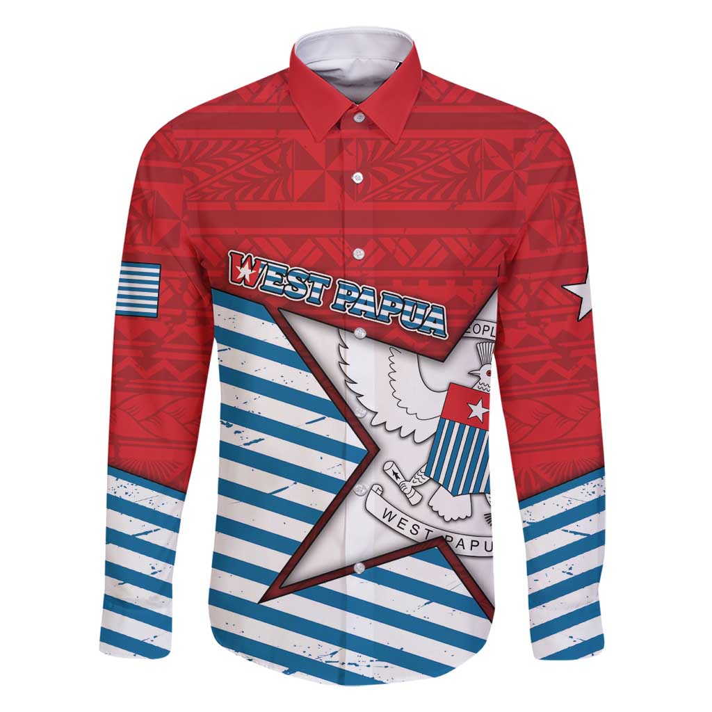 West Papua Morning Star Family Matching Summer Maxi Dress and Hawaiian Shirt One People One Soul DT05 Dad's Shirt - Long Sleeve Red - Polynesian Pride