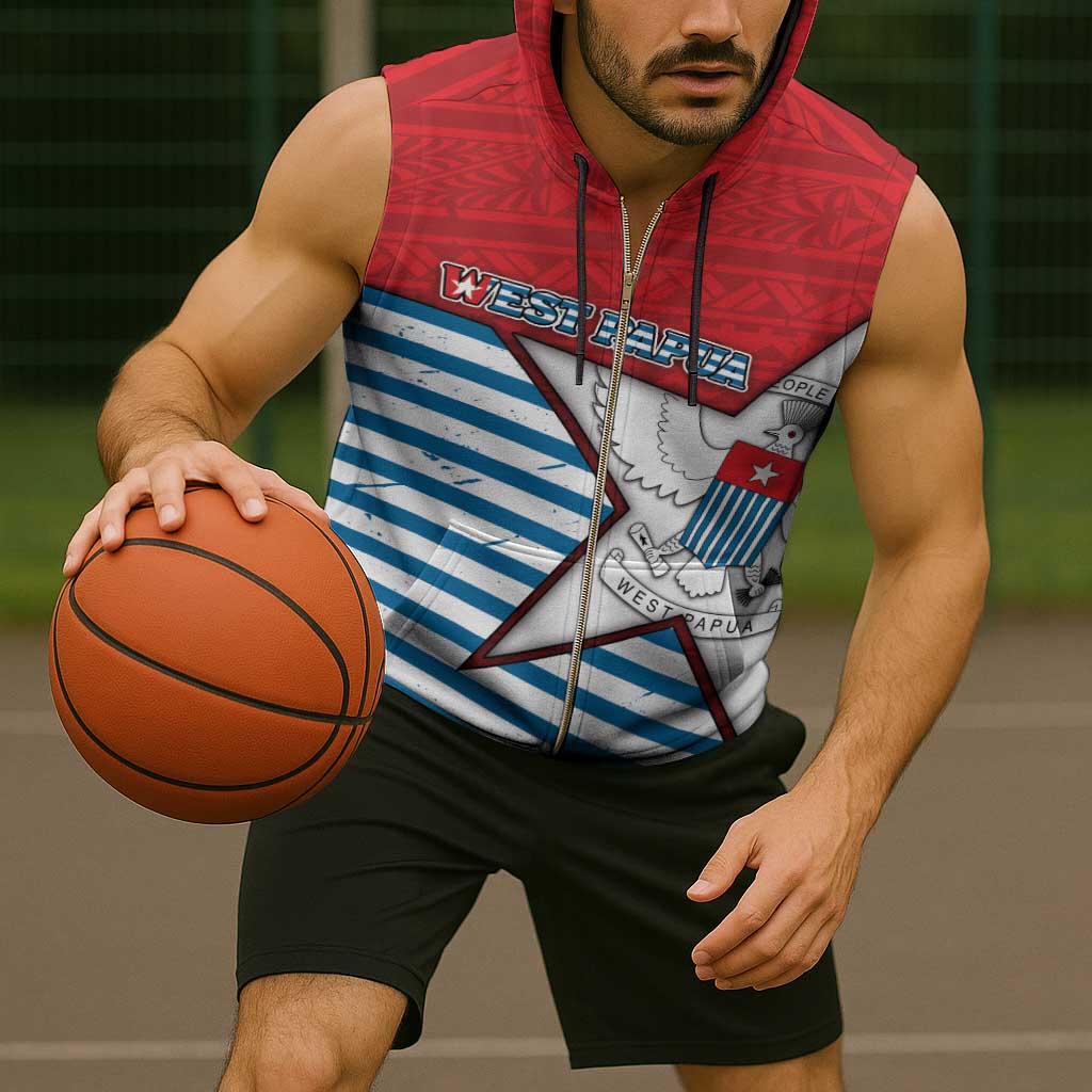 West Papua Morning Star Sleeveless Zip Hoodie One People One Soul - Polynesian Pride