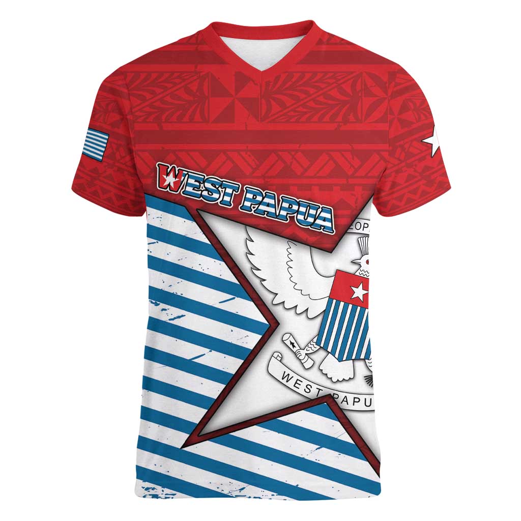 West Papua Morning Star Women V-Neck T-Shirt One People One Soul - Polynesian Pride
