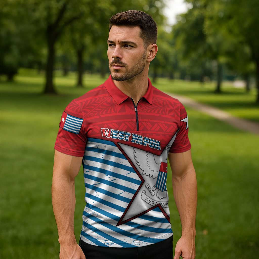 West Papua Morning Star Zipper Polo Shirt One People One Soul - Polynesian Pride