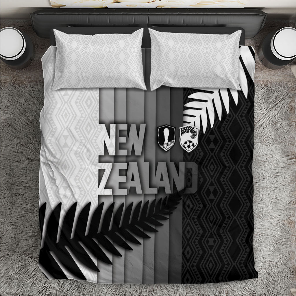 New Zealand Football Bedding Set Silver Fern Maori Pattern Monochrome DT05 White - Polynesian Pride