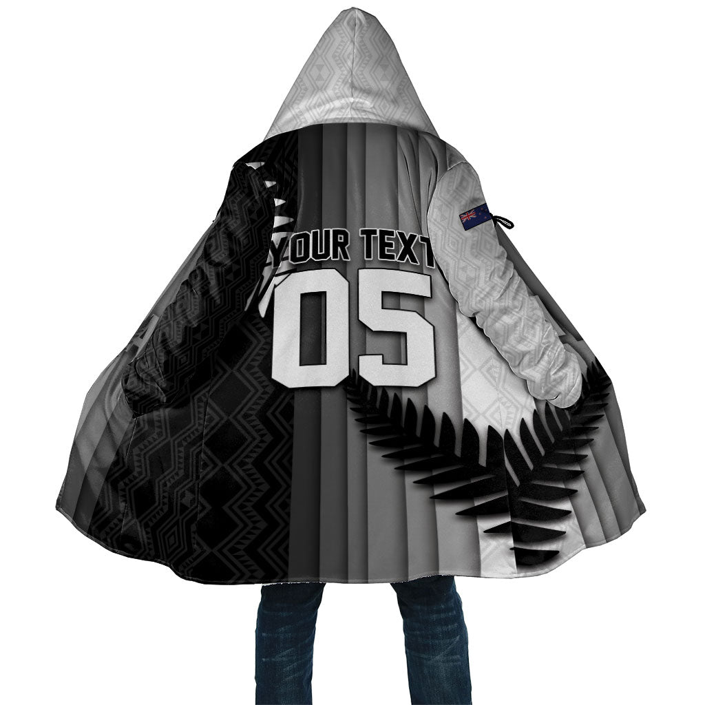 Custom New Zealand Football Cloak Silver Fern Maori Pattern Monochrome
