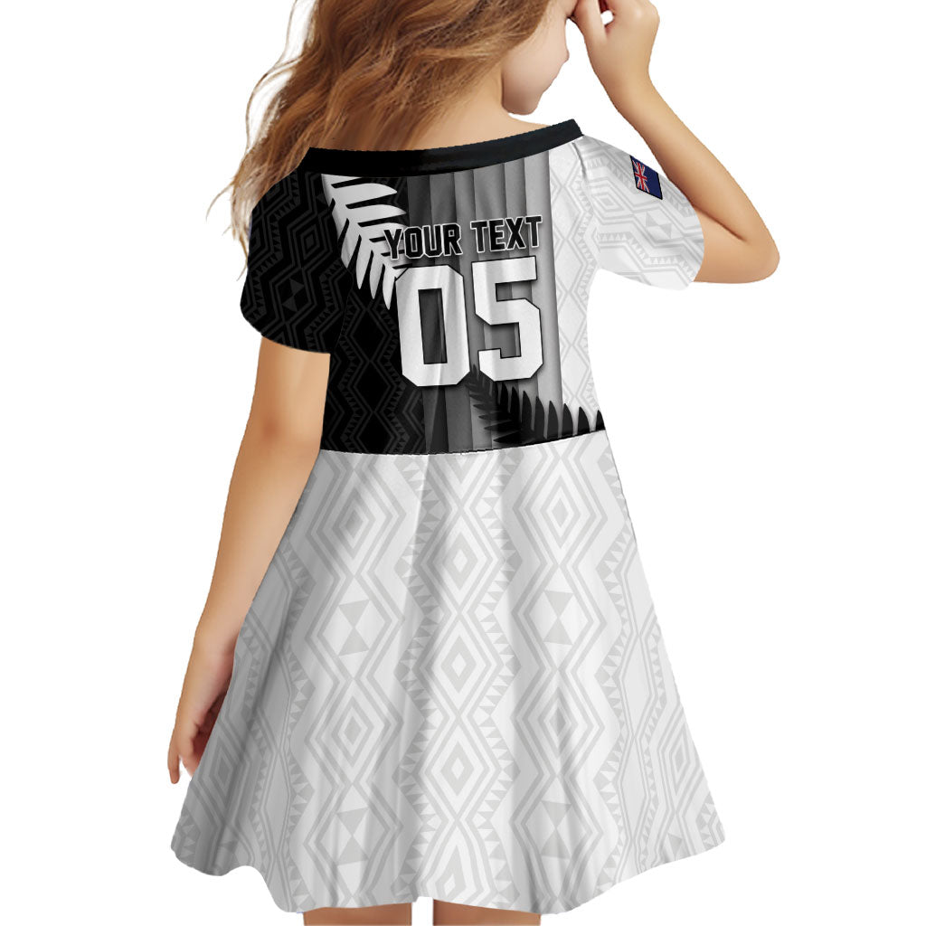 Custom New Zealand Football Family Matching Long Sleeve Bodycon Dress and Hawaiian Shirt Silver Fern Maori Pattern Monochrome DT05 - Polynesian Pride