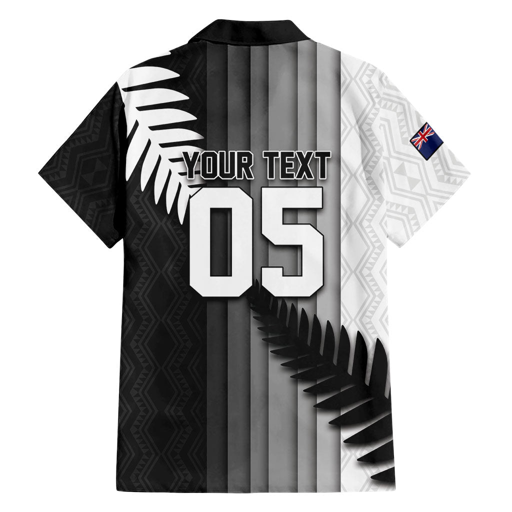 Custom New Zealand Football Family Matching Long Sleeve Bodycon Dress and Hawaiian Shirt Silver Fern Maori Pattern Monochrome DT05 - Polynesian Pride