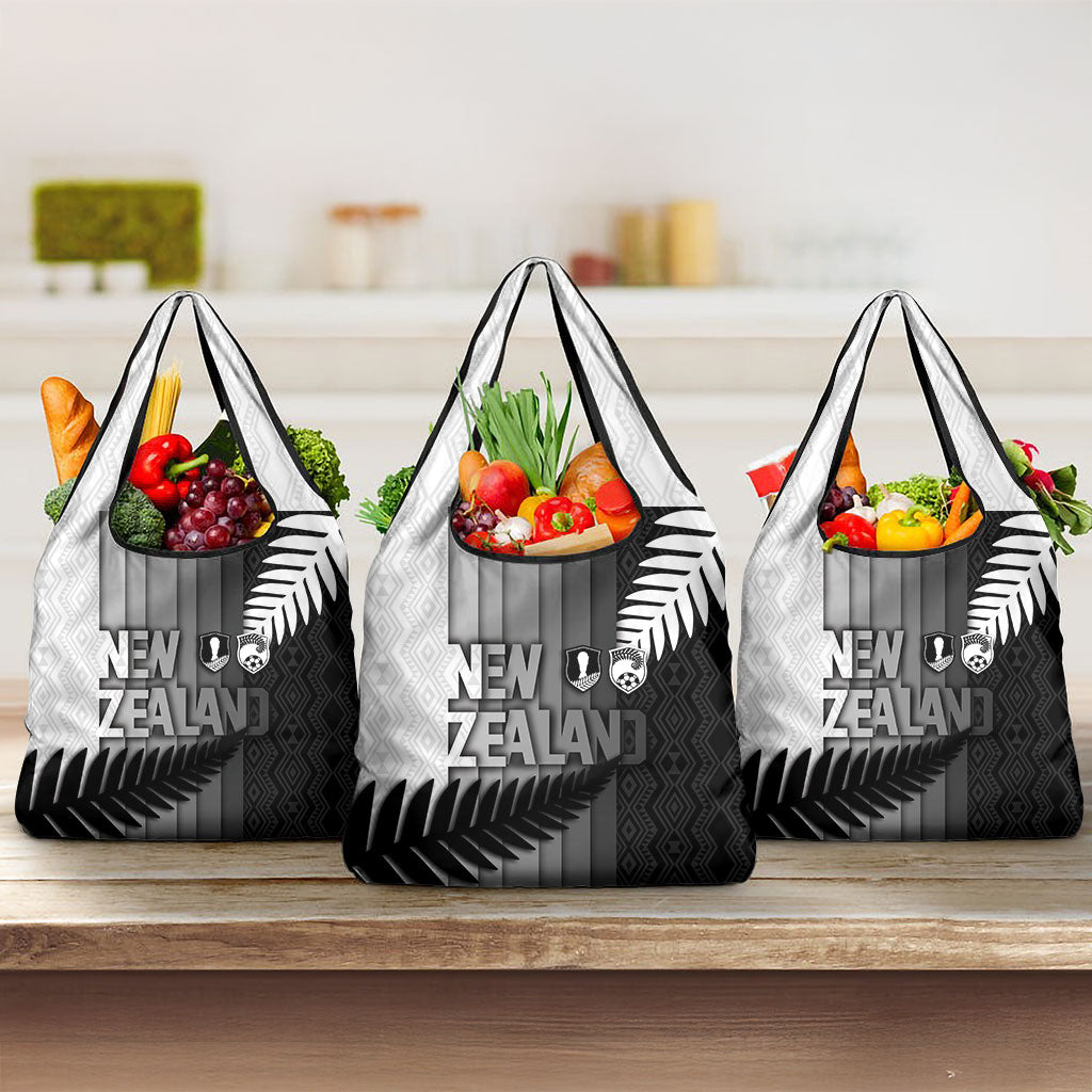 New Zealand Football Grocery Bag Silver Fern Maori Pattern Monochrome DT05 3-pack One Size White - Polynesian Pride