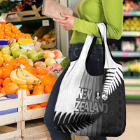 New Zealand Football Grocery Bag Silver Fern Maori Pattern Monochrome DT05 - Polynesian Pride
