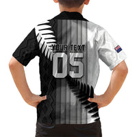 Custom New Zealand Football Kid Hawaiian Shirt Silver Fern Maori Pattern Monochrome