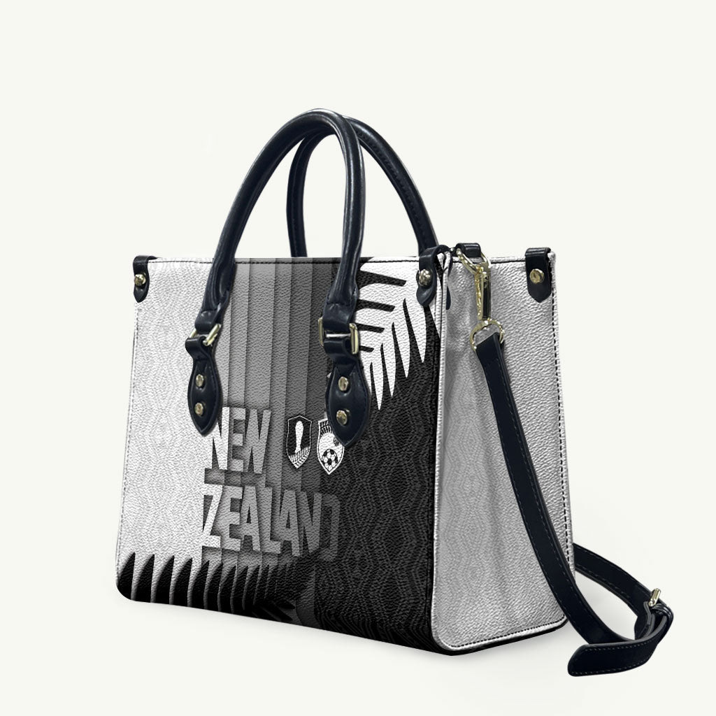 New Zealand Football Leather Bag Silver Fern Maori Pattern Monochrome