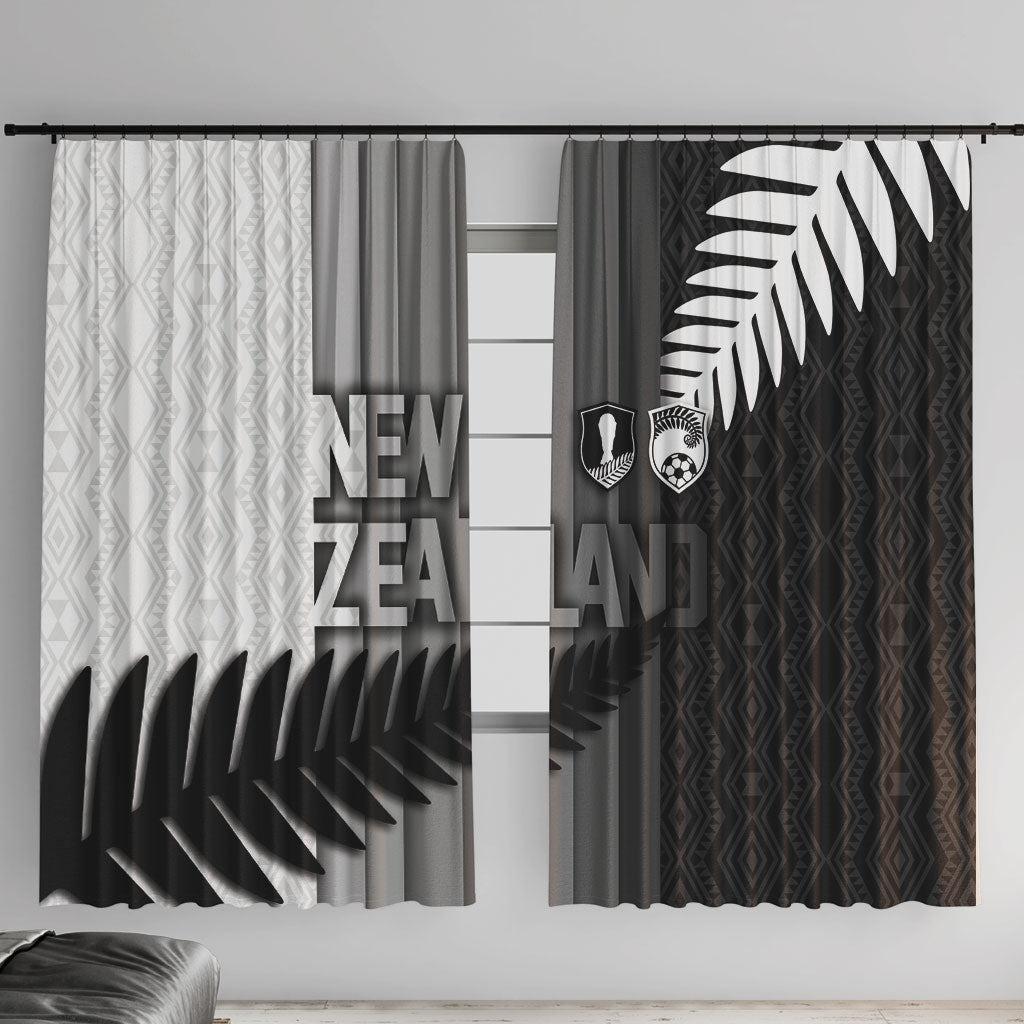 New Zealand Football Window Curtain Silver Fern Maori Pattern Monochrome