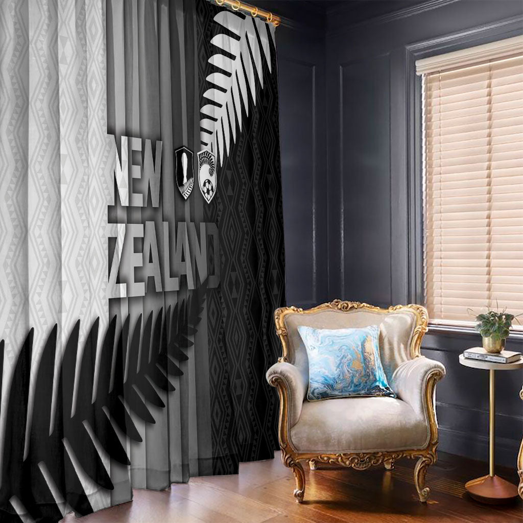New Zealand Football Window Curtain Silver Fern Maori Pattern Monochrome DT05 - Polynesian Pride